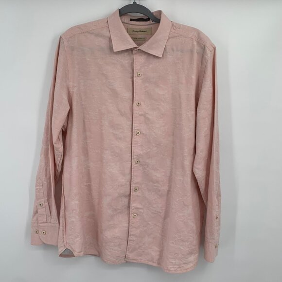 Tommy Bahama Men's Island Modern Fit Size Large Pink Floral Silk Button Up Shirt - Picture 2 of 8